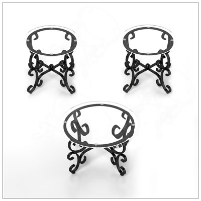 Ensemble de 3 tables basses à surface en verre trempé, table d'appoint ronde avec table de bout robuste et robuste pour le salon (noir rustique)