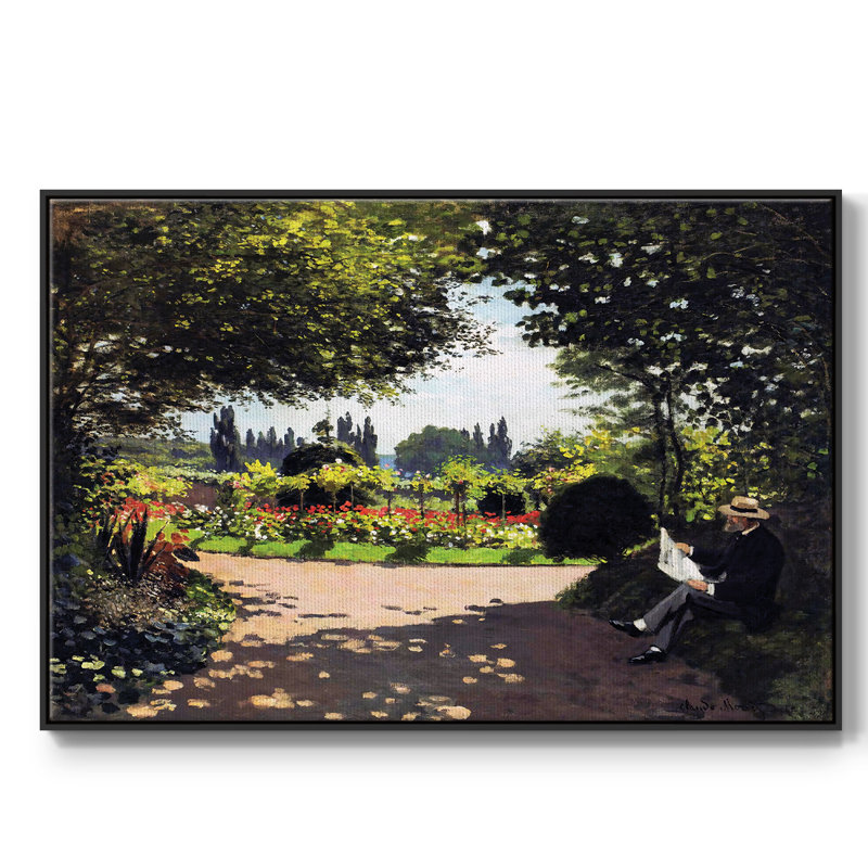 Adolphe Monet, lecture dans le jardin, 1866, reproduction d'art encadrée sur toile par Claude Monet, Noir