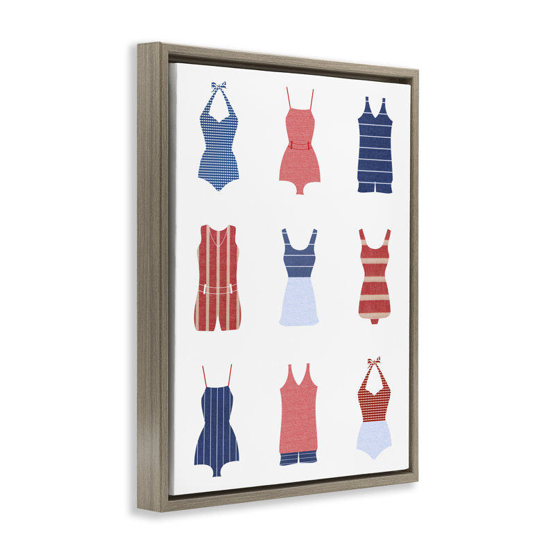 «Divers Beach Swimsuits» par Lil 'Rue, Cadre flottant orme Montalcino, H 21 po x l 17 po