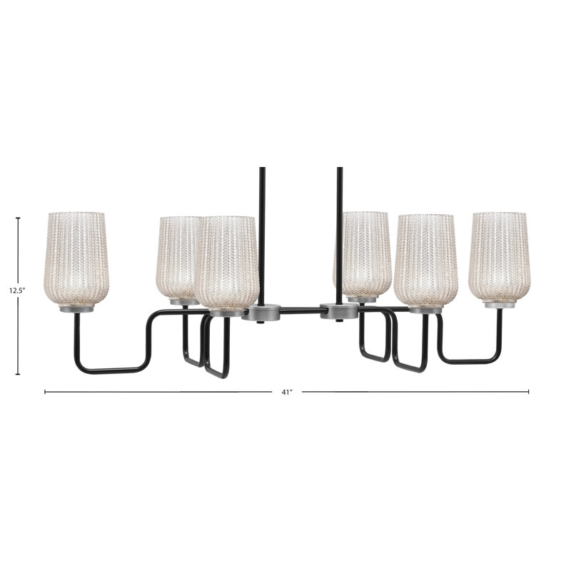 Luminaire îlot 6 lumières Amarmula, noir mat et finition graphite, verre texturé argenté de 5 po, Argenté/Transparent