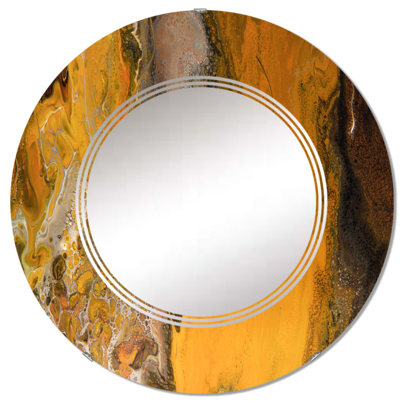 Miroir mural rond orange orange gris et noir paysage II, 32 po x 32 po