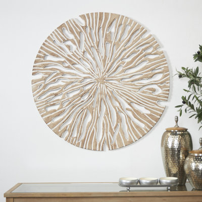 Beige Wood Handmade Intricately Carved Starburst Wall Decor