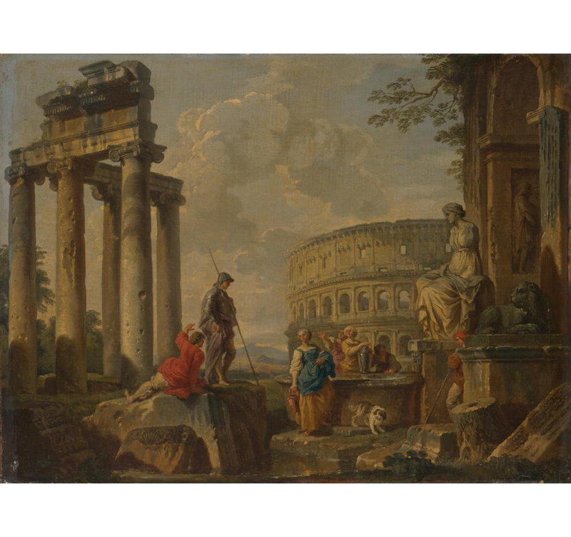 "Le Colisée parmi les ruines romaines" par Giovanni Paolo Panini - Toile tendue avec châssis, H 14 po x l 18 po