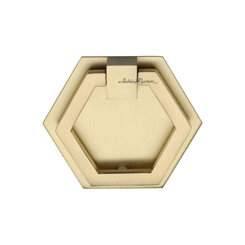 Hex Cabinet Drop Pull on Backplate, Satin Brass