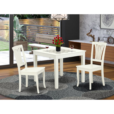 Ensemble de salle à manger 3 pièces comprenant une table carrée et 2 chaises en bois, 91 x 91 cm, blanc lin