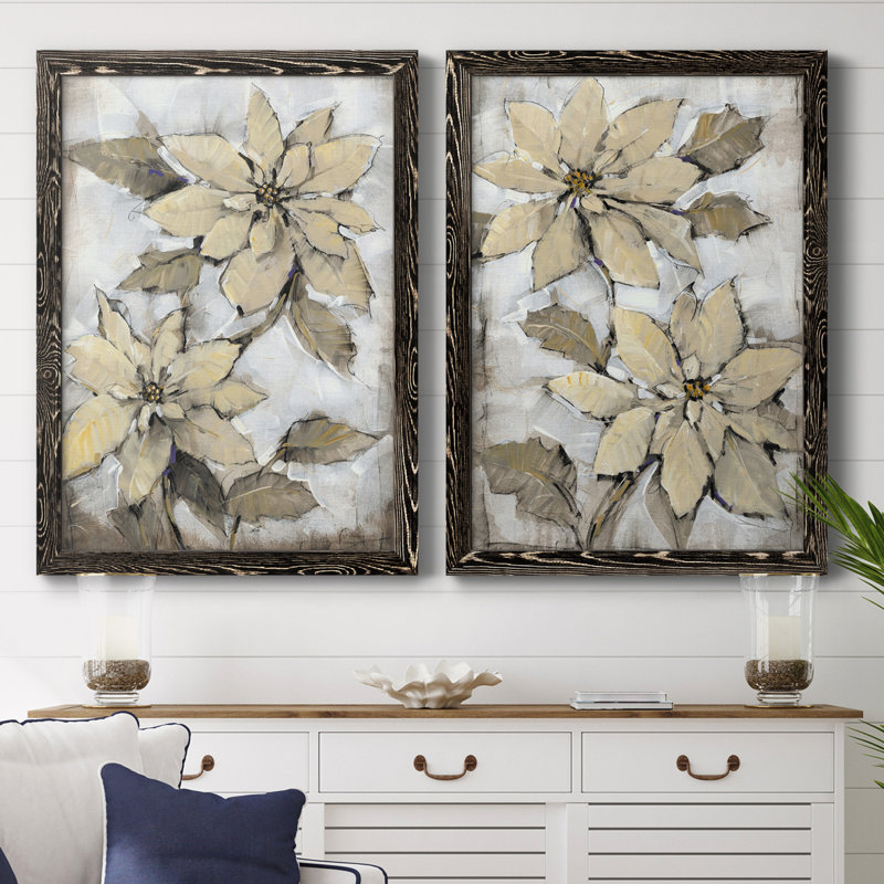 «Poinsettia Study I», toile encadrée de qualité supérieure - prête à être accrochée, H 20 po x l 34 po x P 1,5 po