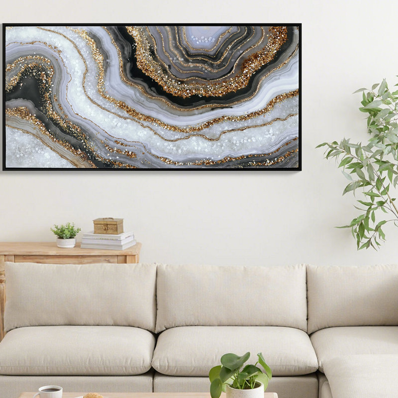Décoration murale abstraite 20 po x 40 po, toile noire et dorée avec pierres incrustées, peinte à la main, idéale pour la maison, la chambre à coucher et le restaurant, toile, décor professionnellement polyvalent