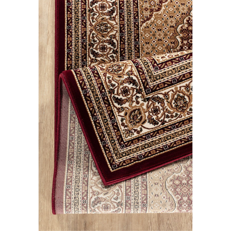 Red Area Rug, 2 Ft. X 3 Ft.,    Design, And Pet Suitable Rectangle Victorian Ornate Pattern, Jute Backing Soft Pile