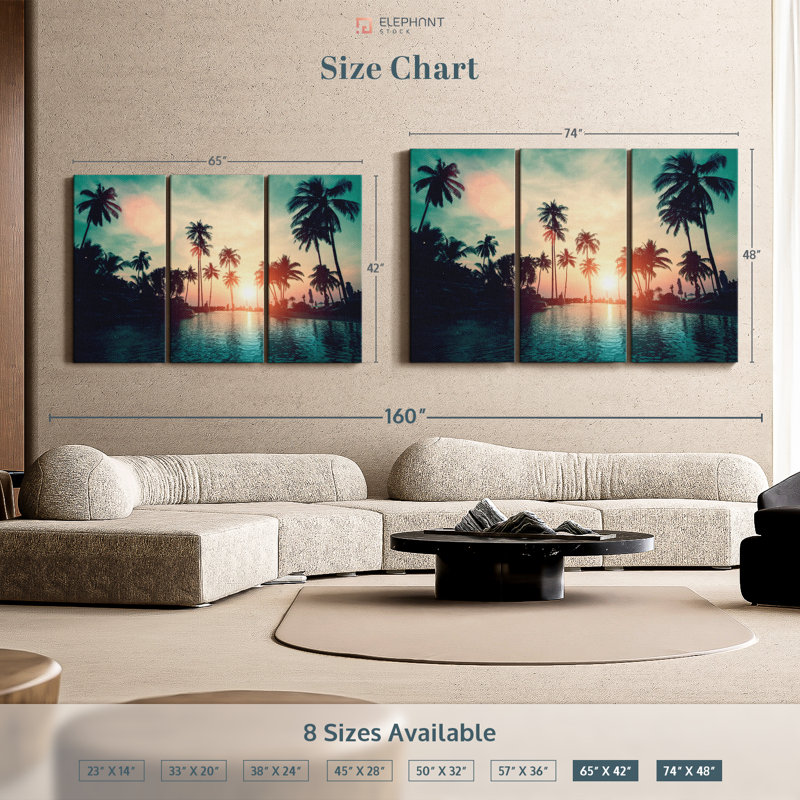 «Soft Sunset Over Palm Trees» sur, H 48 po x l 74 po x P 1,25 po
