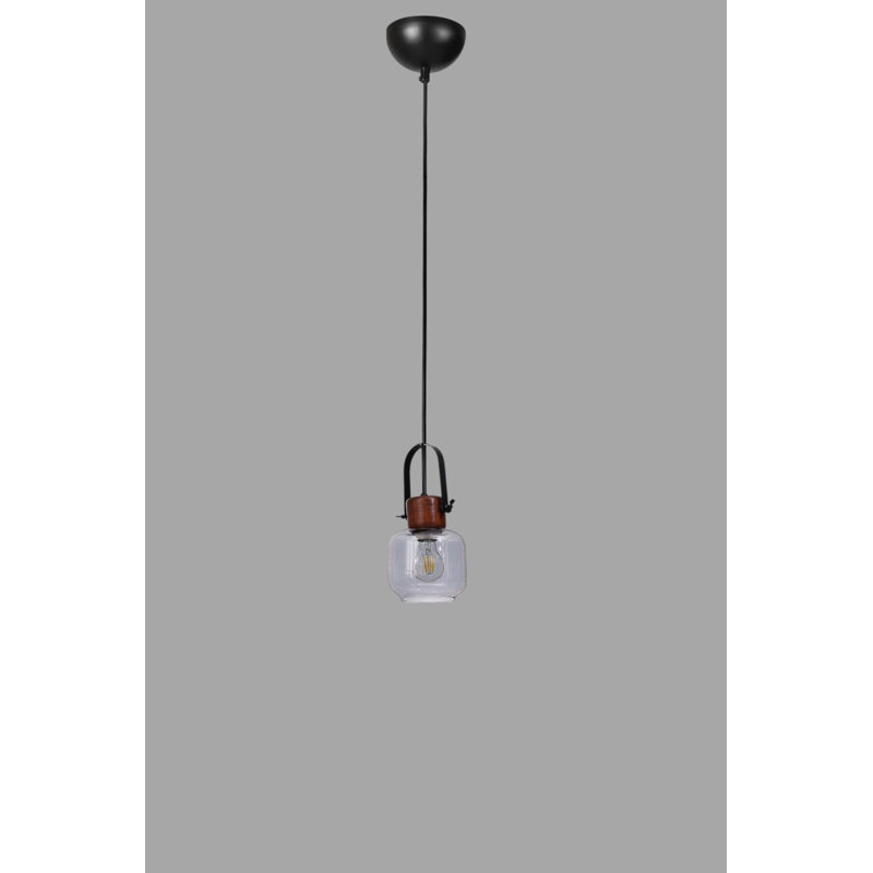 Lustre réglable élégant, structure en métal avec capuchon en verre, 5,9 po x 5,1 po | Hauteur totale: 31,5 pouces | 1 x douille E27 (40 W maximum, ampoule non incluse) | Finition moderne gris, noyer et noir | pour salle à manger et espace de vie
