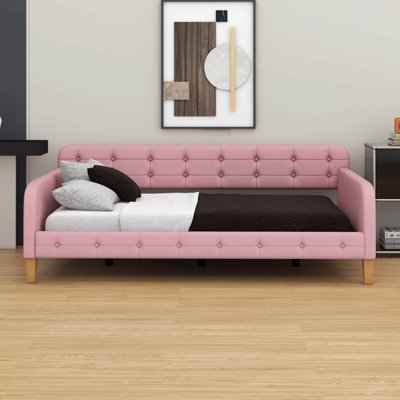 Structure de lit de jour rembourrée avec 4 pieds en bois, canapé-lit pour le salon, appartement, aucun sommier nécessaire