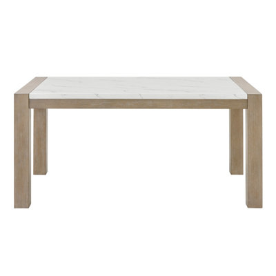 Teny Dining Table, 66 Inch White Faux Marble Top, Light Brown Oak