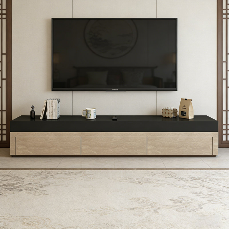 Meuble télé 3 tiroirs Simplicity, H 15,74 po x L 86,61 po x l 15,74 po, Brun / Noir