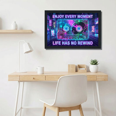 Neon Cassette Tape Enjoy Every Moment Life Has No Rewind Canvas Wrapped Wall Art Oil Painting Print Set Of 1