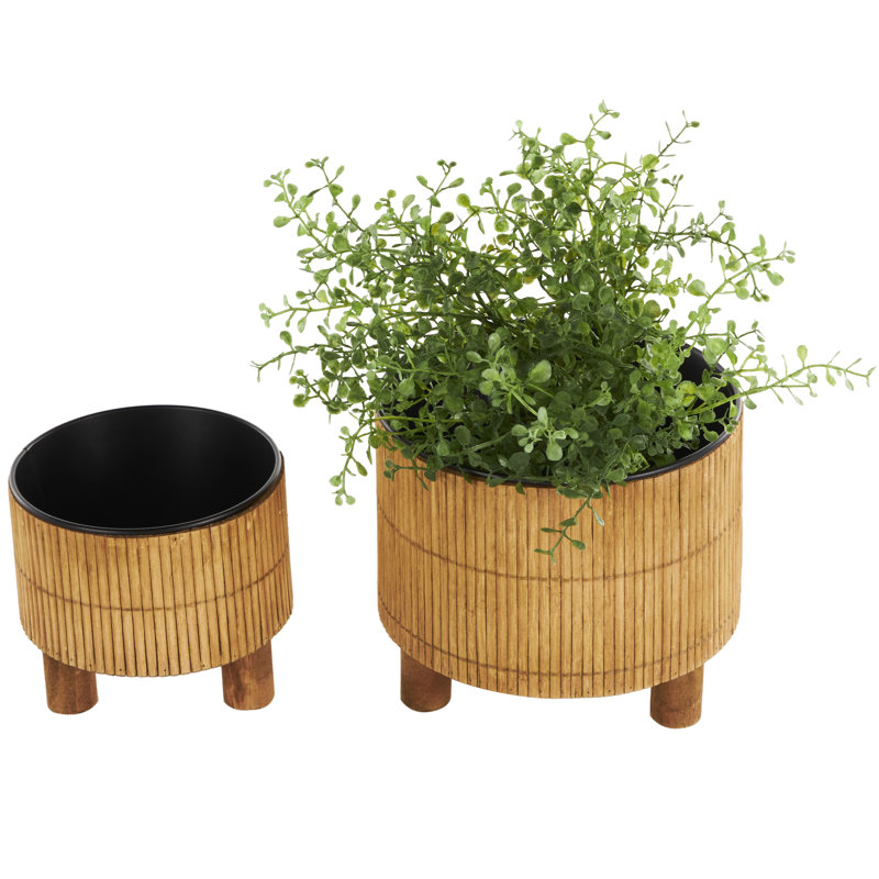 Ensemble de 2 pots d'intérieur en bois de bambou Fincham, H 6,2 po x l 7 po x P 7 po