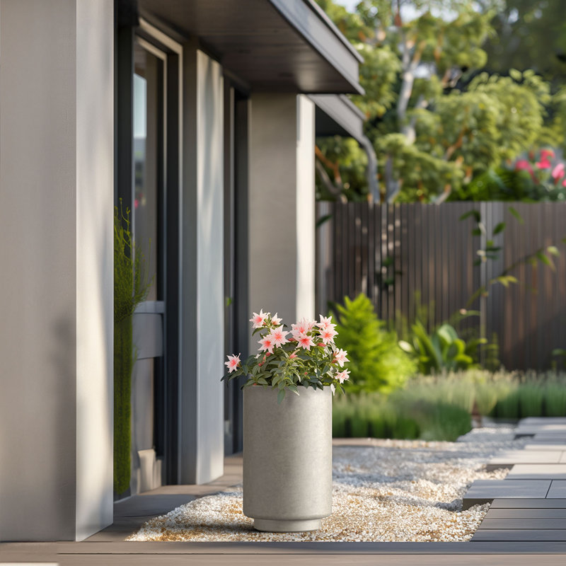 Grand pot / pot rond en béton avec trous de drainage, H 20,08 po x l 12,6 po x P 12,6 po, Gris clair