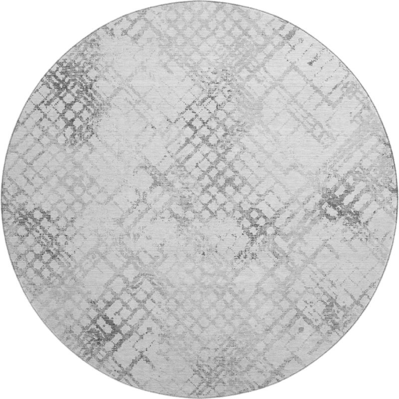 Tapis gris Prisco lavable à la machine de qualité supérieure, Rond 8 pi