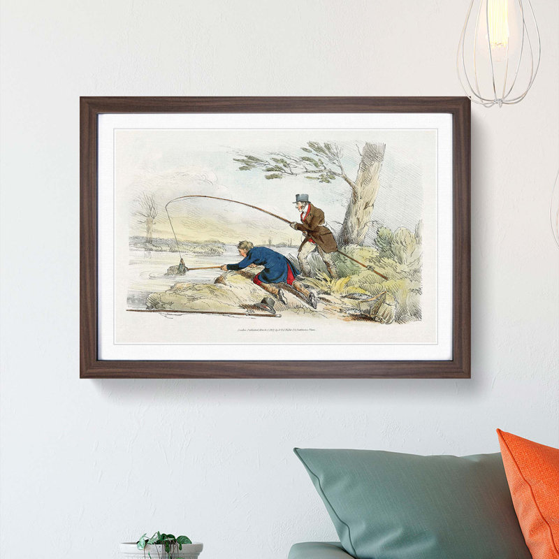Two Men Fishing by Henry Alken - Picture Frame Painting Print, 48cm H x 65cm W x 2cm D, Walnut Framed