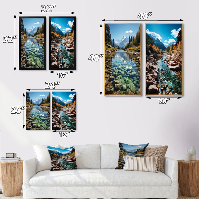 «USA Rocky Mountain Serenity Landscape», 2 pièces, Cadre noir, H 40 po x l 40 po
