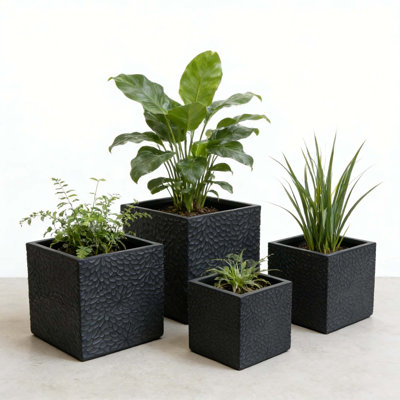 Large Outdoor Indoor Planter,16.9"+14.37"+11.6" +9.25''Dia Square Magnesium Oxide Planter Set Of 4, Flower Pots With Drainage Holes