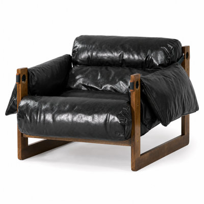 Vintage Solid Wood Leisure Chair Is Covered In Oil Faux Leather