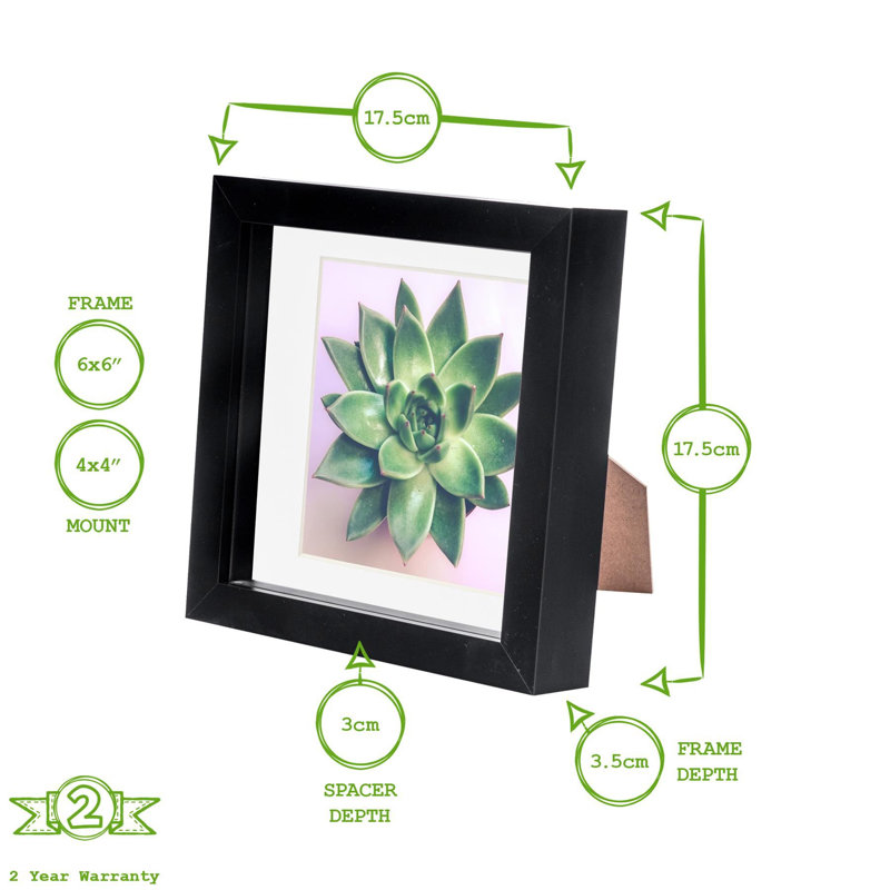 Nicola Spring - 3D Box Photo Frames - Mount, Black/White, 17.5cm H x 17.5cm W x 3.5cm D