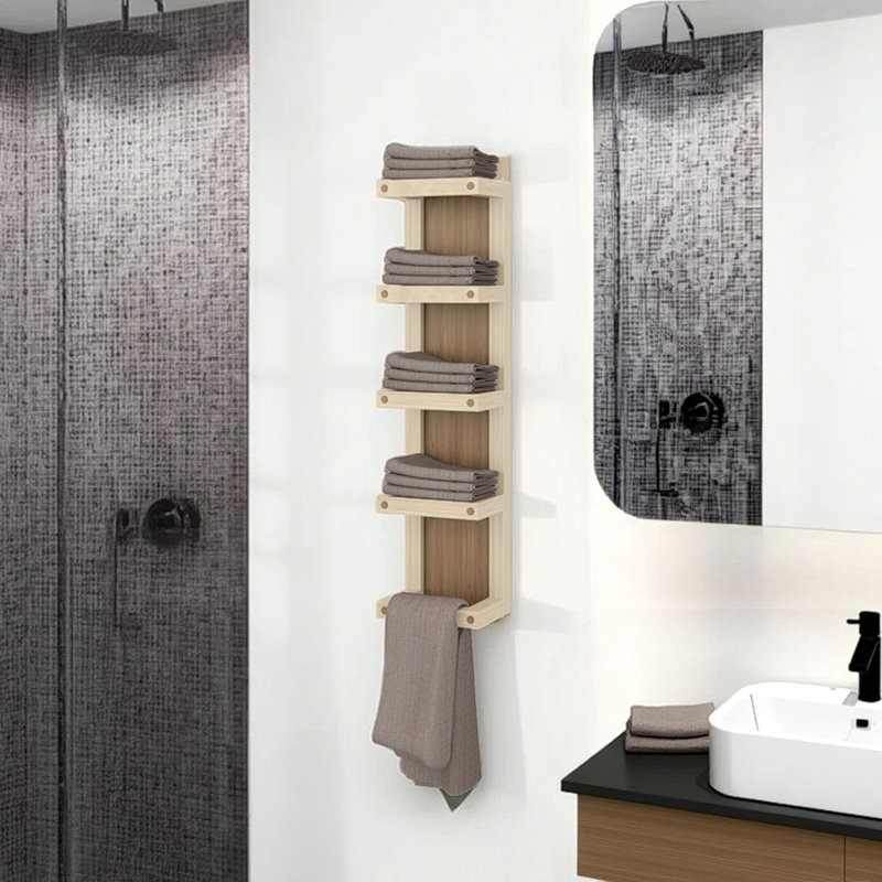 Porte-serviettes Chidester H 31,1 po, 5 tablettes, chêne naturel / beige - Salle de bain