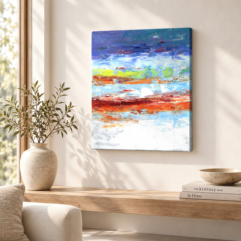 «Color Horizon», art mural sur toile abstraite, H 24 po x l 20 po, Toile tendue avec châssis