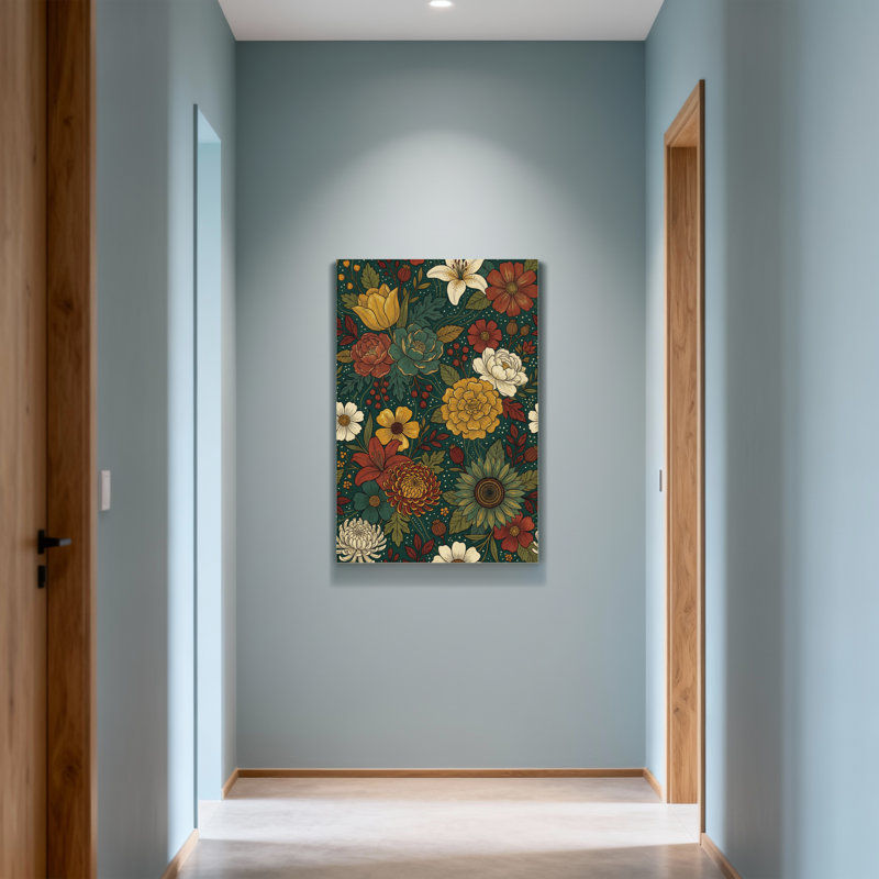 Motif floral de plantes et de fleurs aux couleurs vives et aux feuilles, H 18 po x l 12 po