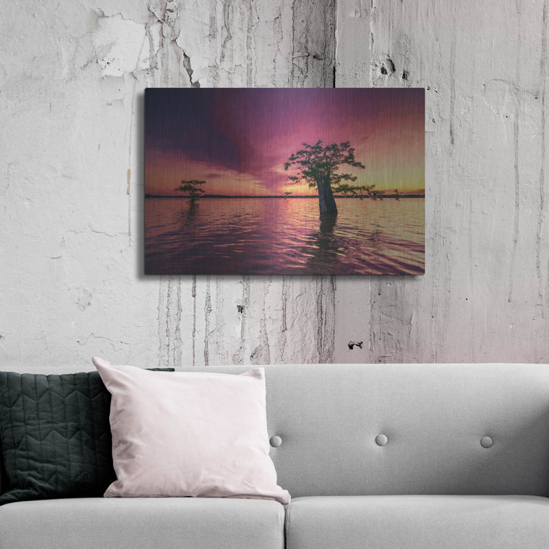 «Atchafalaya Sunset Oil Paint» par Rick Berk, art mural en métal, H 24 po x l 36 po