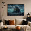 Impression sur toile, château gothique avec fenêtres brillantes sous aurore-1464183950