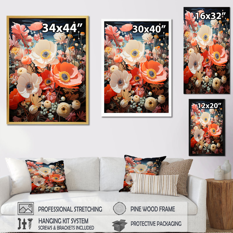 «Blue and White Coral Underwater Bouquet II - Beach & Ocean», reproduction sur toile, Cadre naturel flottant