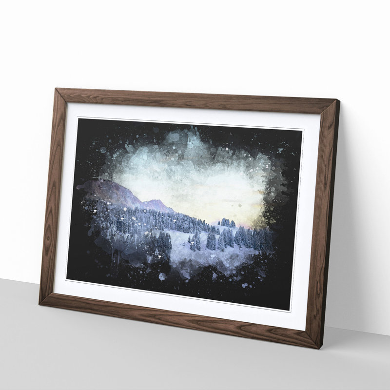 Mountain & Forest at Winter - Picture Frame Graphic Art Print, 45cm H x 63cm W x 2cm D, Walnut Framed