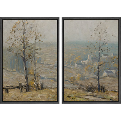 Automne campagne arbre paysage doux rétro nature décoration murale pour le salon chambre à coucher encadrée, œuvre d'art de la chambre principale, 2 pièces