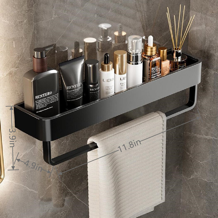 Aivery 15.7in Glass Bathroom Shelf with Towel Holder - Wall Mounted 2 Tier  Floating Shelves for Shower