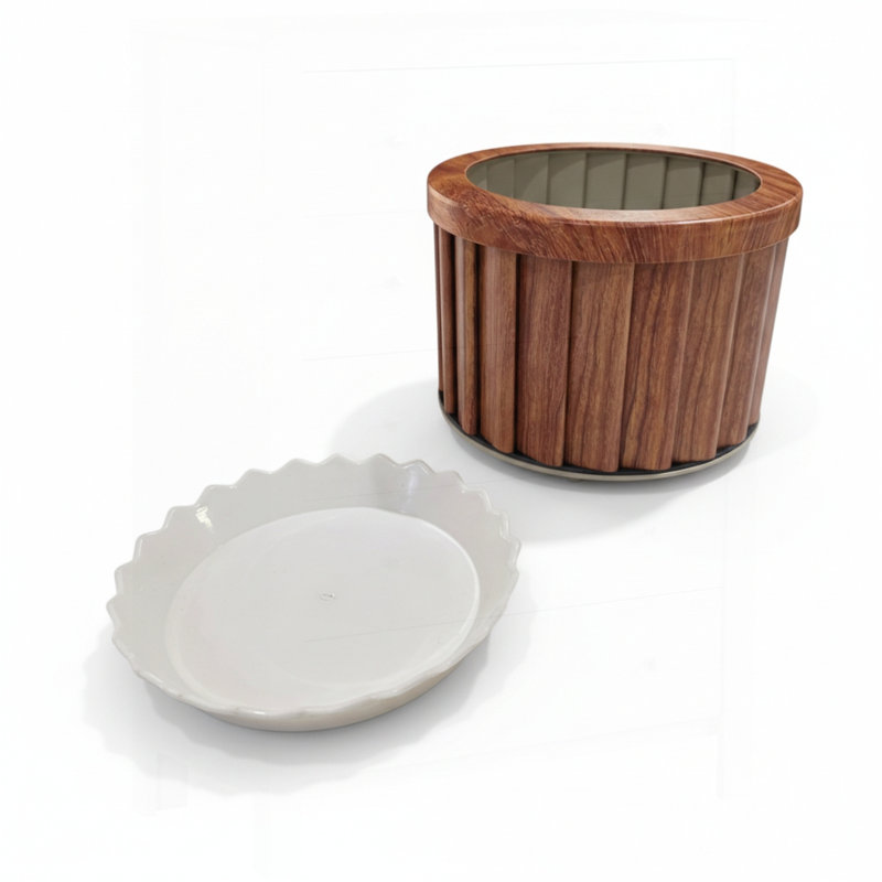 Pot rond Strata MD - gris brun, aluminium léger avec drainage et plateau de rétention d'eau, Medium Brown