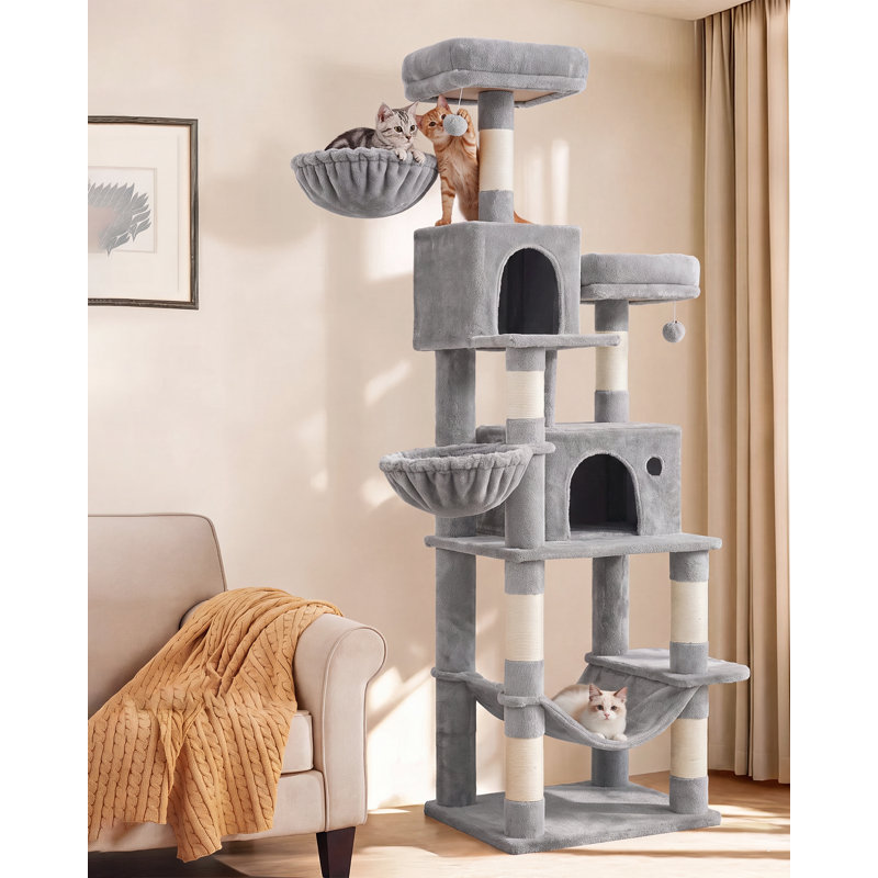 Timmins 78.3" Multi-Level Cat Tree with Cat Scratching Posts, Warm Cat Condo For Indoors, Light Grey/Beige