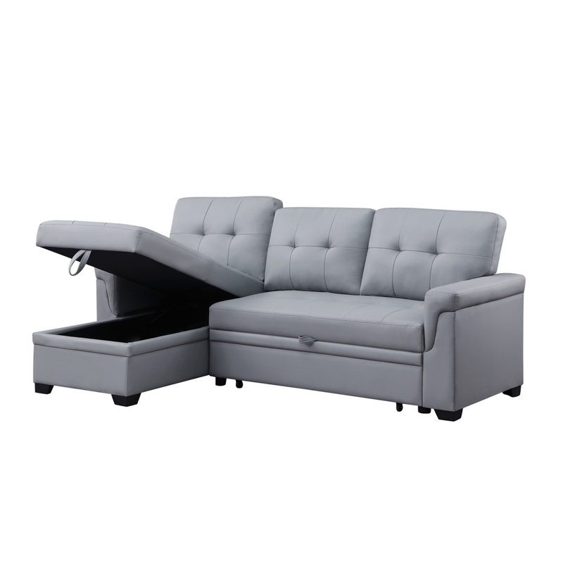 Canapé-lit modulaire réversible 83,5 po Beuna, Similicuir gris