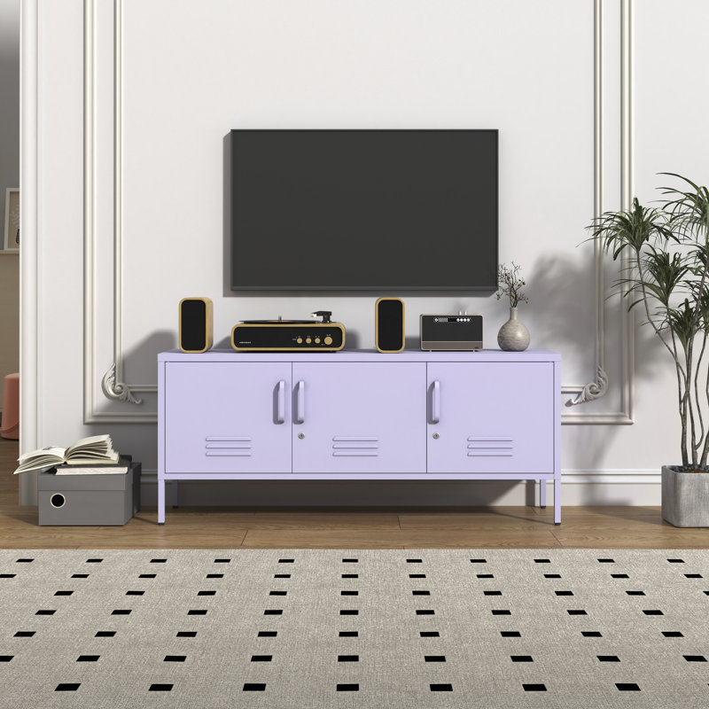 3 Door Lockable Metal TV Stand Storage Cabinet, Wide Heavy Duty Media Console for Large 100+ Inch TVs, Home Office Entertainment Center