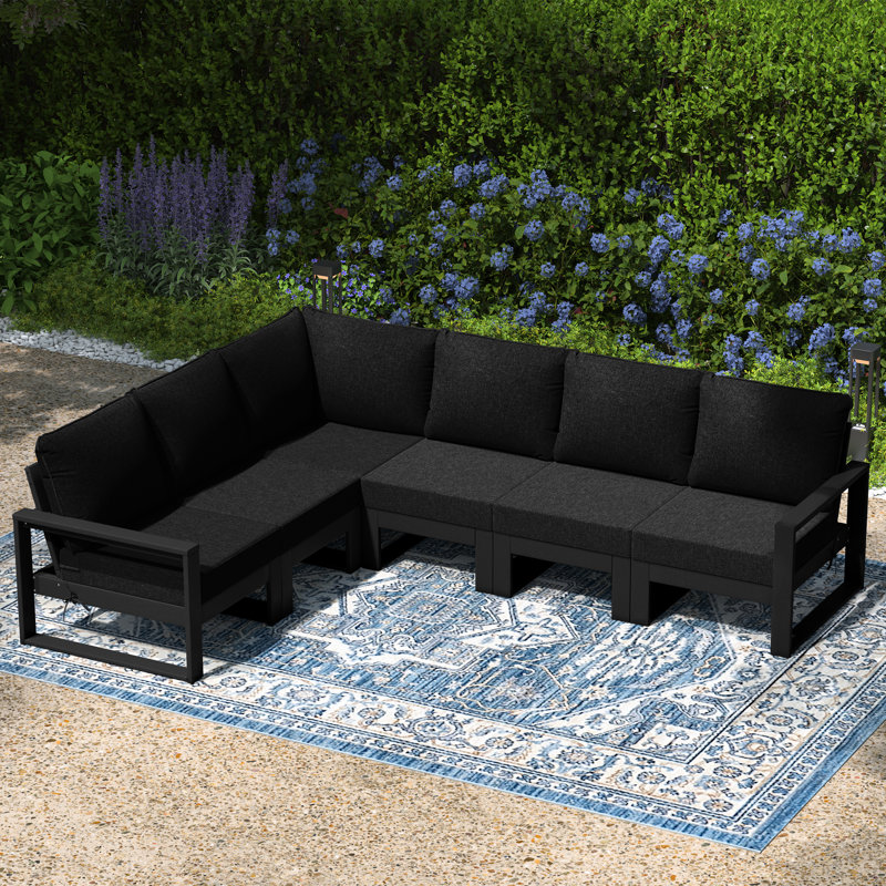 Ensemble de conversation profonde avec cadre 6 pièces pour patio, Noir, noir, noir, noir, Noir, noir, noir, noir