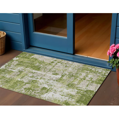 Tapis intérieur lavable abstrait vert 3 pi x 5 pi HomeRoots