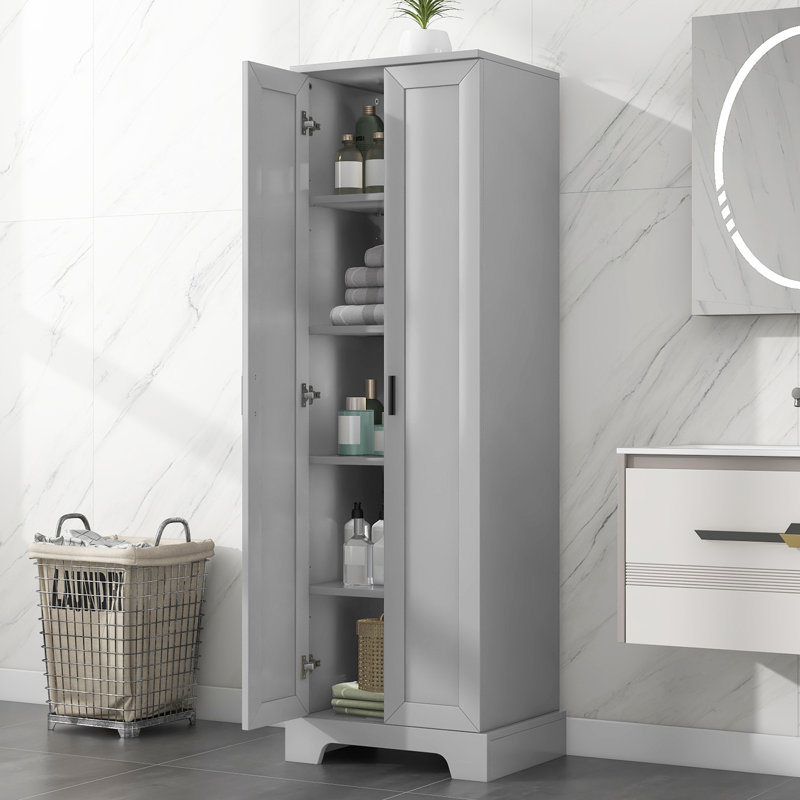Storage Cabinet With Two Doors For Bathroom, Gray