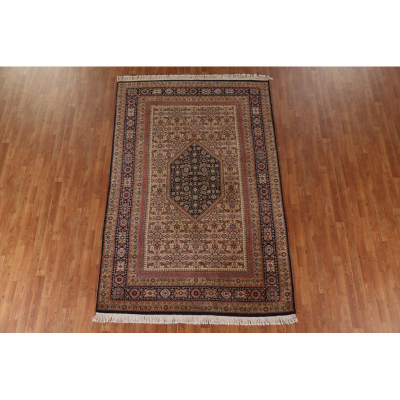 Tapis géométrique indo en laine noué à la main Bidar 6 x 9