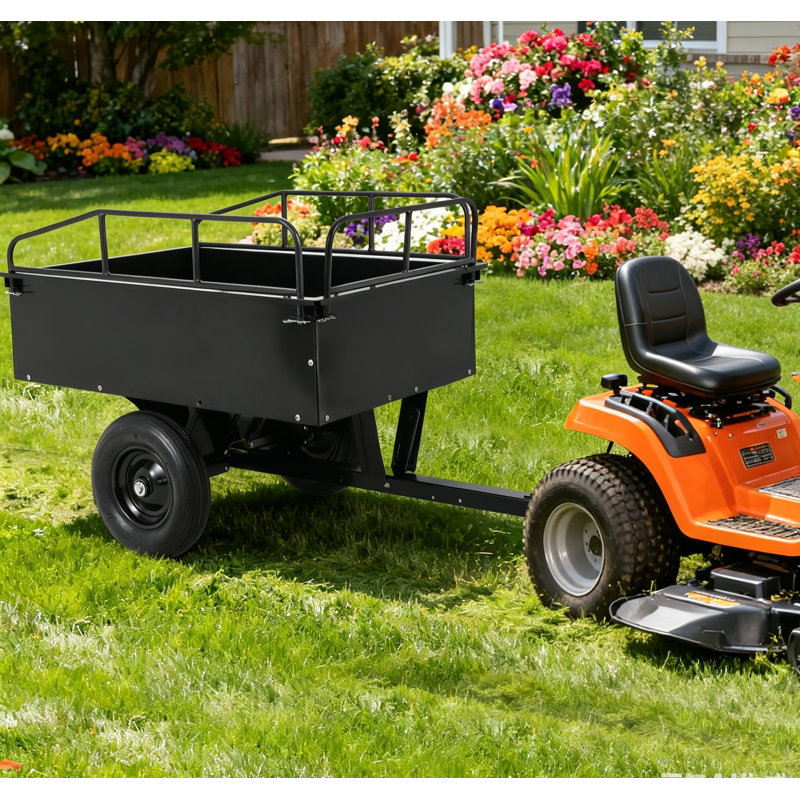 Remorque utilitaire de jardin, 17 pieds Chariot à benne robuste en acier d'une capacité de pi., Black