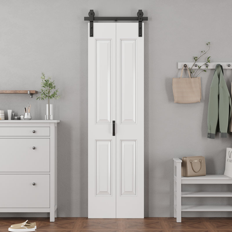 Porte de grange pliante à 4 panneaux à deux panneaux avec porte et quincaillerie 24 "x 84" Bifold, 24 po x 84 po, 4 Panelled