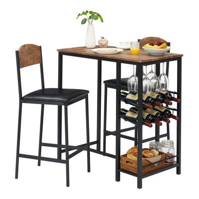 Ensemble de salle à manger 2 pièces hauteur comptoir pour petits espaces, table compacte avec chaises grises rembourrées avec repose-pieds, construction robuste et montage facile – Couleur classique, ensemble 1+2