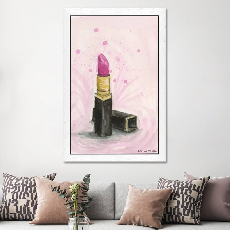 Lipstick by Bella Pilar - Painting on Canvas, 101.6 cm H x 66.04 cm W, White Framed