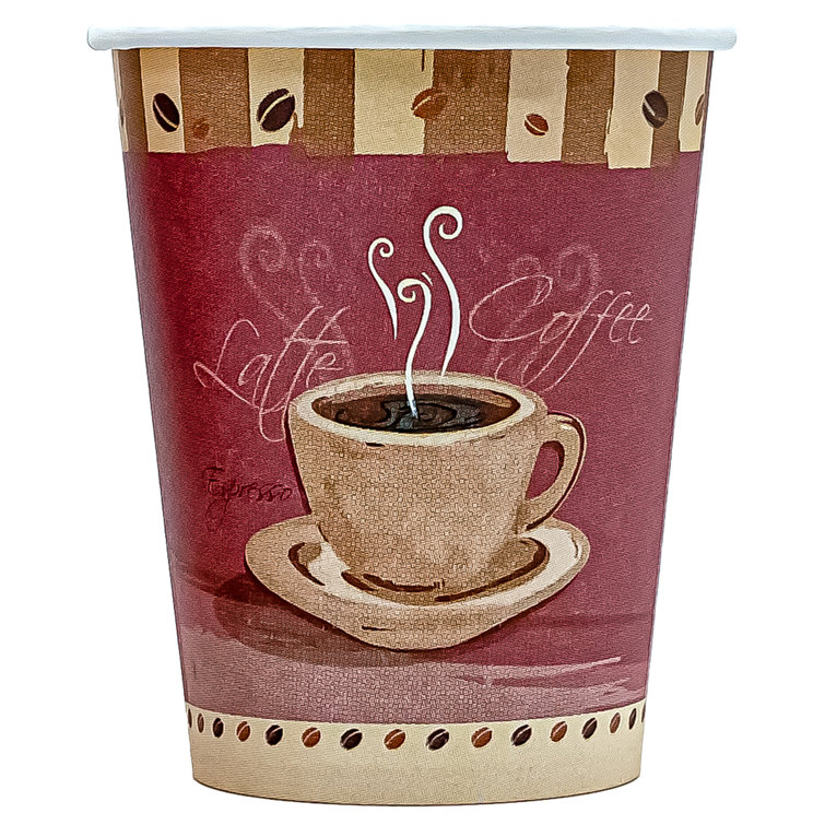 Choice 16 oz. Coffee Print Poly Paper Hot Cup and Lid - 100/Pack