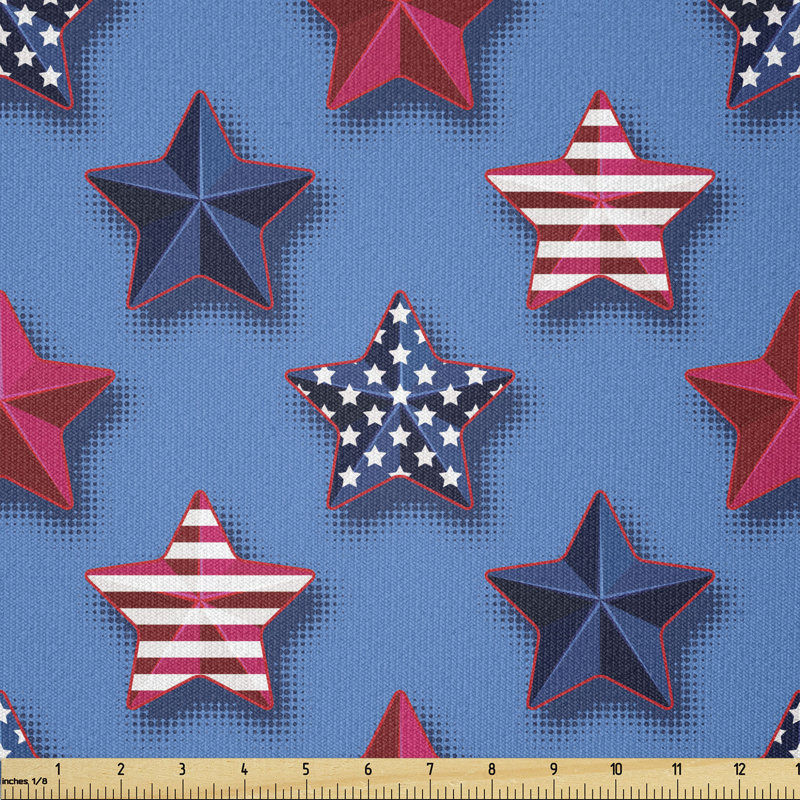 Depta Stars with American Flag Pattern Stripes with Halftone Shadows Multi-Purpose Fabric