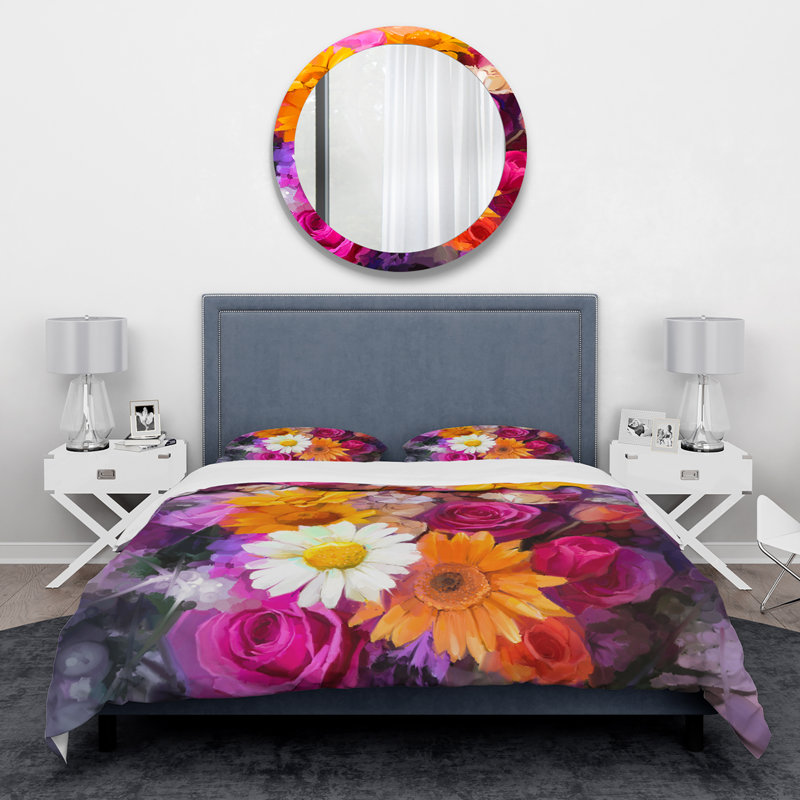 Ensemble de housse de couette orange traditionnel en microfibre, Housse simple + 1 taie décorative